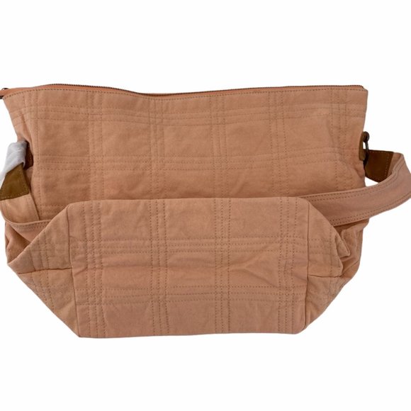 NWOT FREE PEOPLE PALE PINK ANKARA STITCH QUILTED TOTE BAG W/LEATHER ACCENTS - Picture 4 of 9